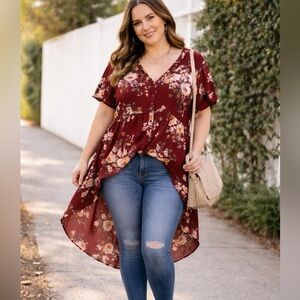 torrid Rust Floral V-Neck Tunic Top
